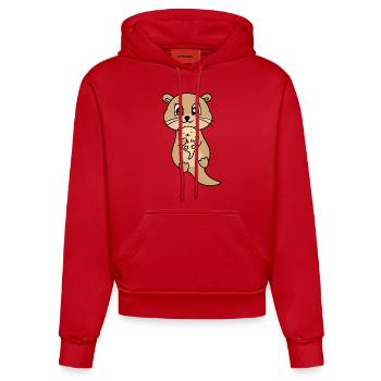 Mère et bébé loutre mignon - Sweat à capuche bio ajusté fabriqué en UE - rouge - Devant