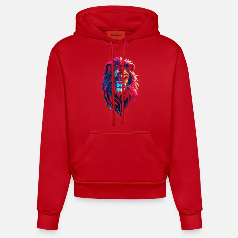 Lion rouge et bleu - Sweat à capuche bio ajusté fabriqué en UE - rouge