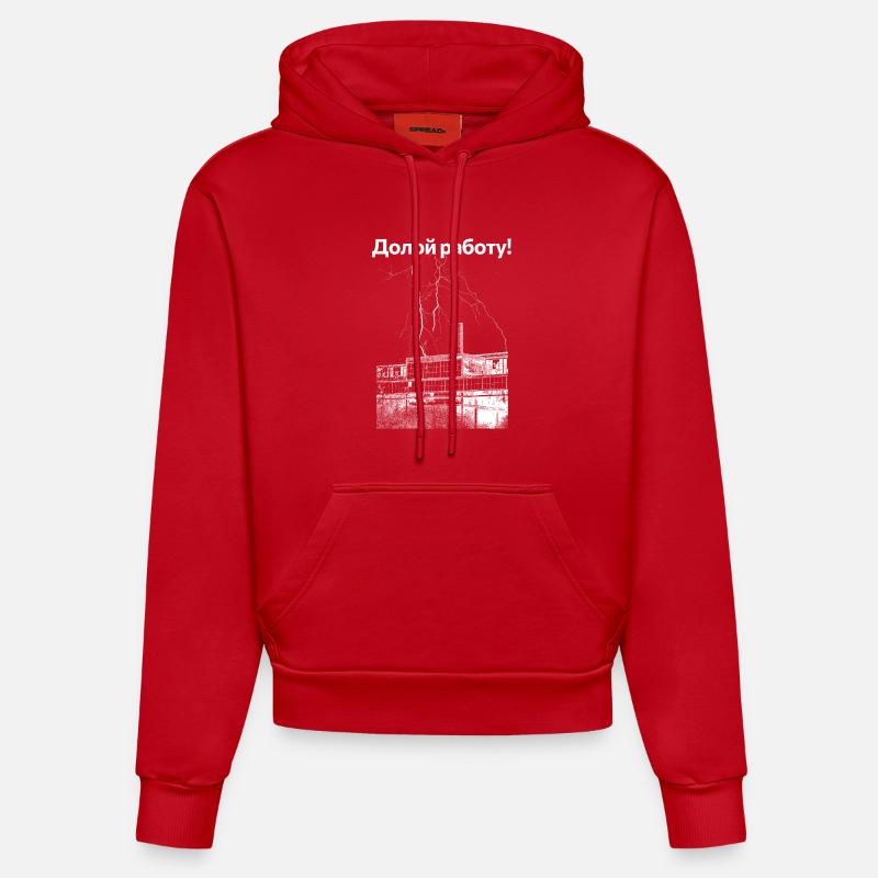 À bas le travail ! - Sweat à capuche bio ajusté fabriqué en UE - rouge