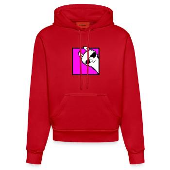 Lama Cool Guckt um Ecke Seite Sonnenbrille Alpaka - Organic Fitted Hoodie Made in EU - Rot - Vorne