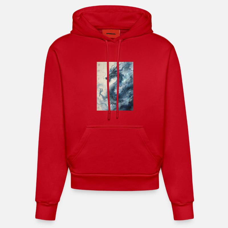 Die Sternennacht: Blauer Drache – Aether - Organic Fitted Hoodie Made in EU - Rot