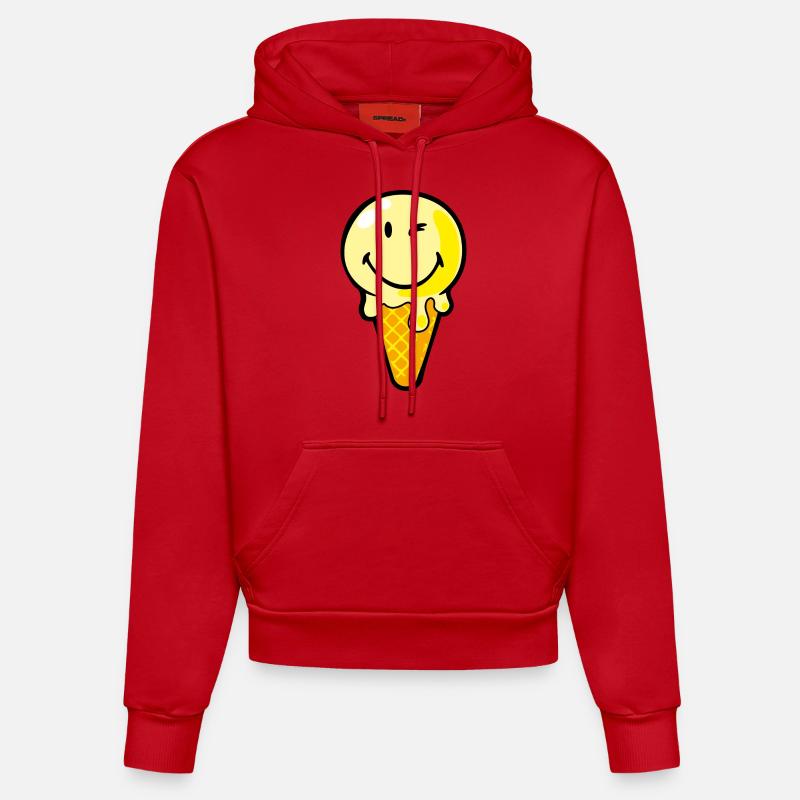 Smiley Ice Cream - Sweat à capuche bio ajusté fabriqué en UE - rouge