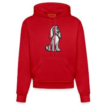 Chien Afghan Chien Bande Dessinée Mignon - Sweat à capuche bio ajusté fabriqué en UE - rouge - Devant