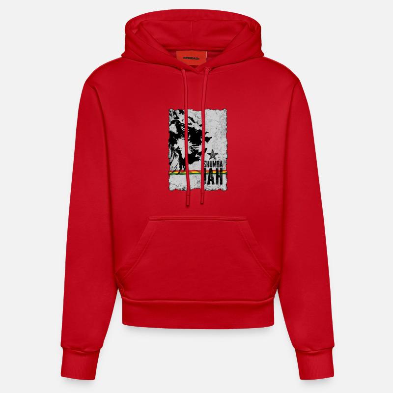 Visage de lion avec drapeau reggae - Sweat à capuche bio ajusté fabriqué en UE - rouge
