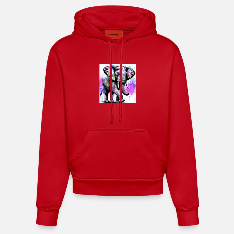 éléphant - Sweat à capuche bio ajusté fabriqué en UE - rouge