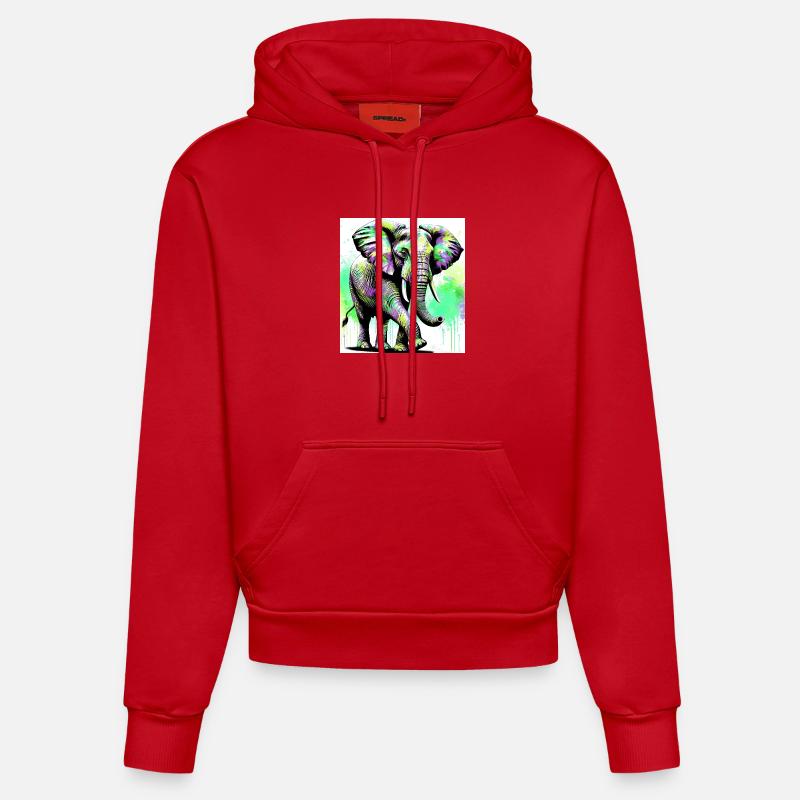éléphant - Sweat à capuche bio ajusté fabriqué en UE - rouge