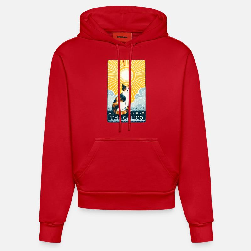 le Tarot du Chat Calicot - Sweat à capuche bio ajusté fabriqué en UE - rouge