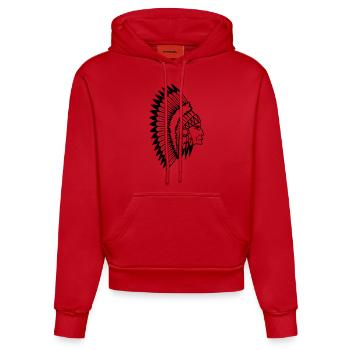 Stolzer Indianer Häuptling Gesicht Kopf Seitlich - Organic Fitted Hoodie Made in EU - Rot - Vorne