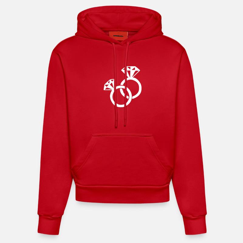Les bagues en diamant - Sweat à capuche bio ajusté fabriqué en UE - rouge