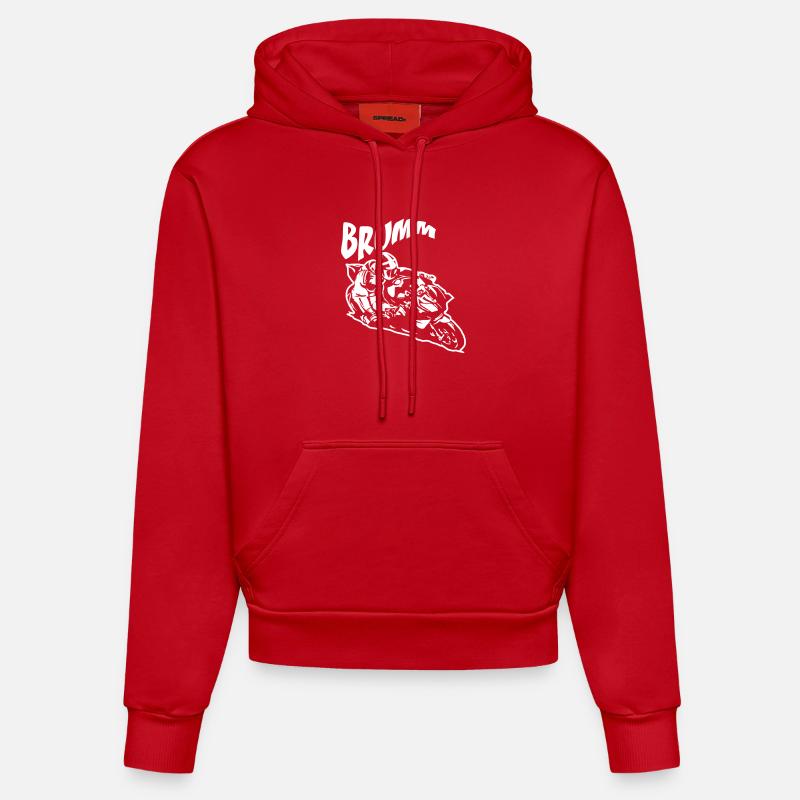 Brumm Biker Blanc - Sweat à capuche bio ajusté fabriqué en UE - rouge