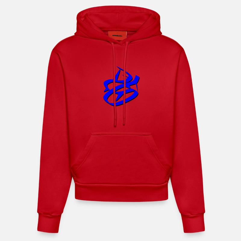 Design de graffiti bleu dynamique - Sweat à capuche bio ajusté fabriqué en UE - rouge