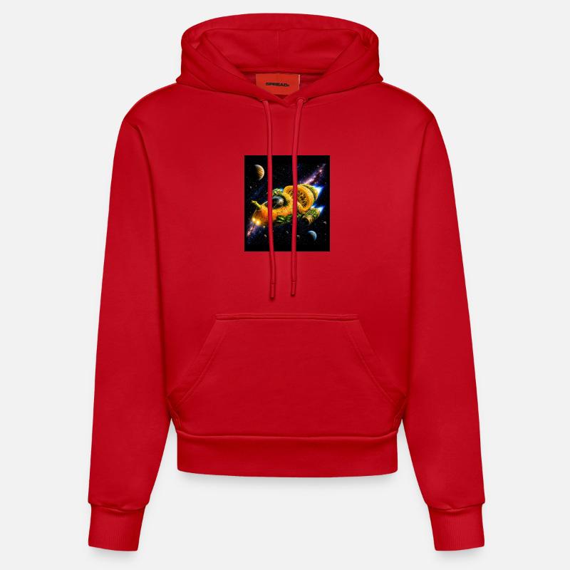 Aventure spatiale Citrus - Sweat à capuche bio ajusté fabriqué en UE - rouge