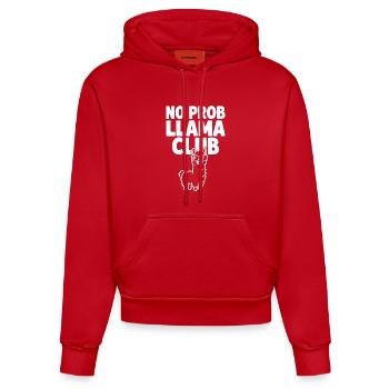 No Prob Llama Club with cool sunglasses - Organic Fitted Hoodie Made in EU - red - Front