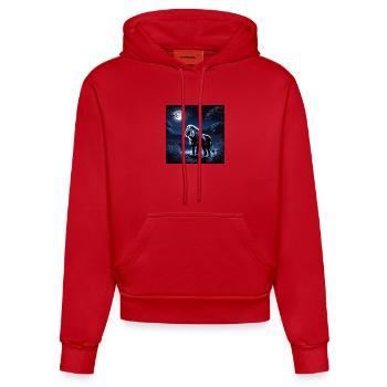 Blauer Mondlöwe in Nachtwald - Organic Fitted Hoodie Made in EU - Rot - Vorne
