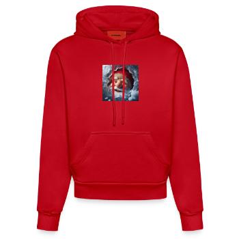 Diablotin regardant à travers la glace en riant - Sweat à capuche bio ajusté fabriqué en UE - rouge - Devant