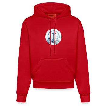 Anker in Eis Landschaft - Organic Fitted Hoodie Made in EU - Rot - Vorne