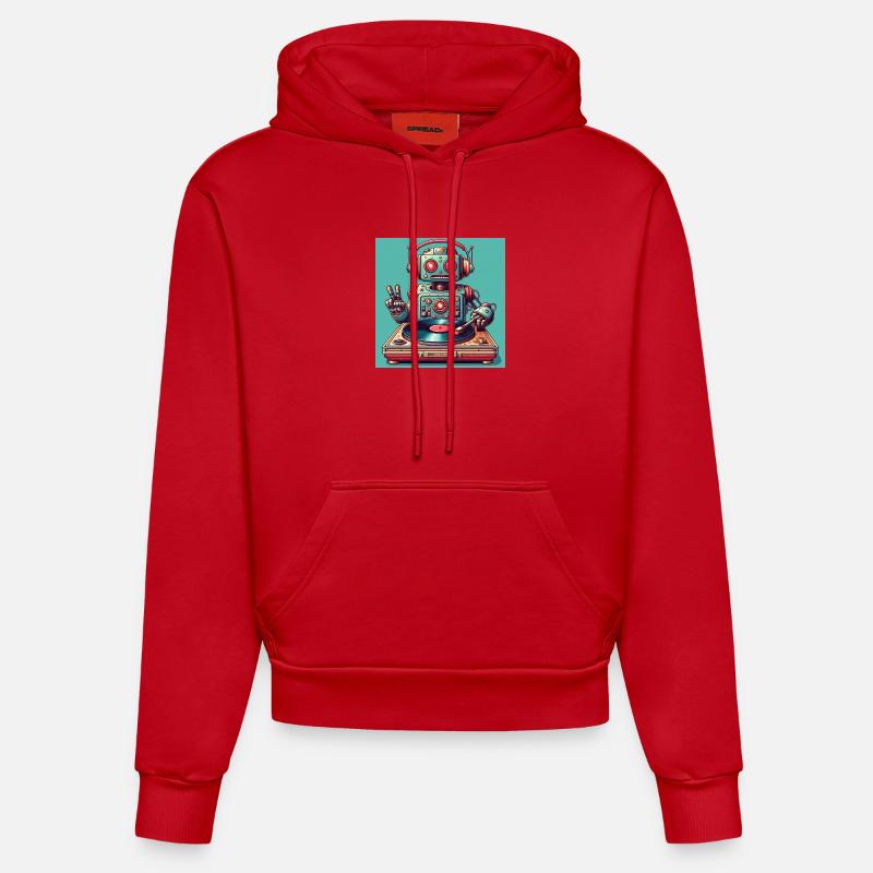 Robotic Vinyl Turntable - Organic Fitted Hoodie Made in EU - red