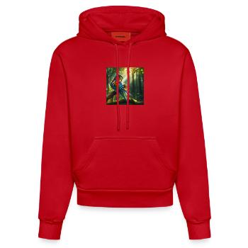 Aventure en forêt avec des couleurs et de la lumière - Sweat à capuche bio ajusté fabriqué en UE - rouge - Devant