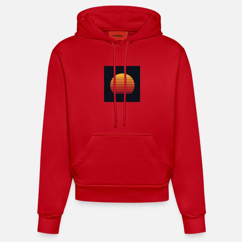 Design rétro coucher de soleil - Sweat à capuche bio ajusté fabriqué en UE - rouge
