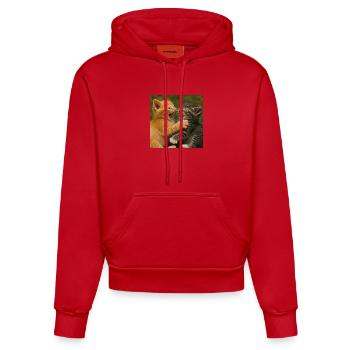 Wild cat cousins in battle - Organic Fitted Hoodie Made in EU - red - Front