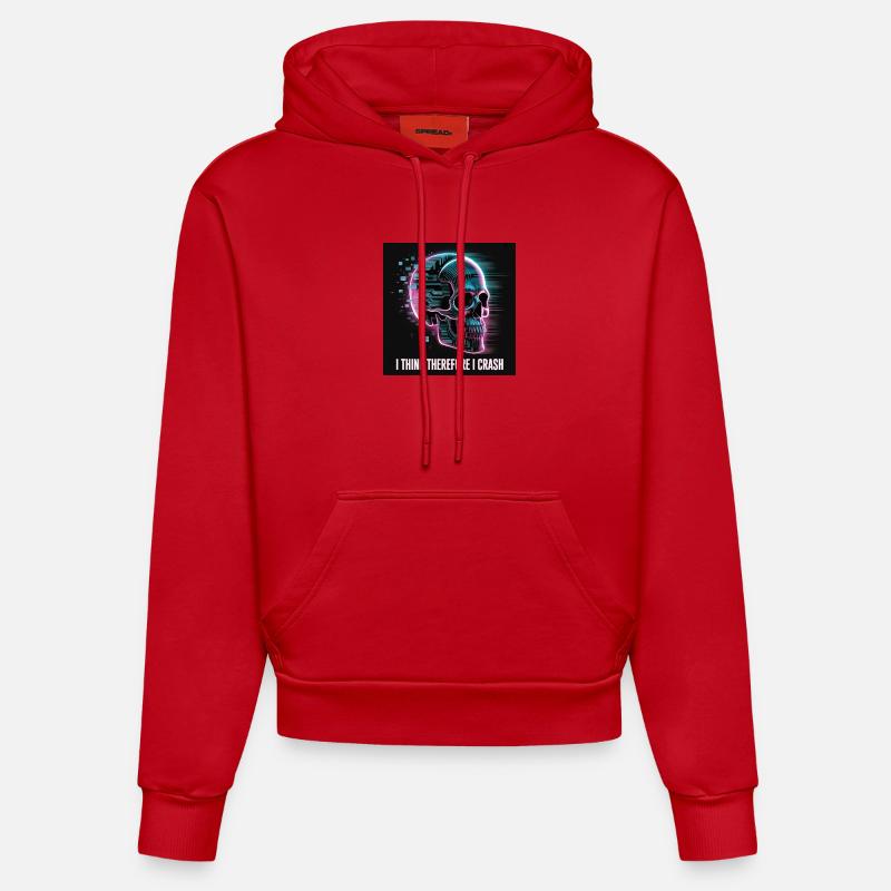 Crâne cyberpunk avec glitch numérique - Sweat à capuche bio ajusté fabriqué en UE - rouge
