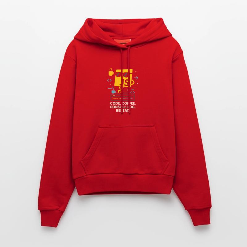 Code Coffee Console.log Répéter le programme JavaScript Sweat à capuche bio ajusté fabriqué en UE