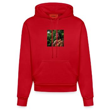 Portrait Africaine en Bijoux Colorés - Sweat à capuche bio ajusté fabriqué en UE - rouge - Devant