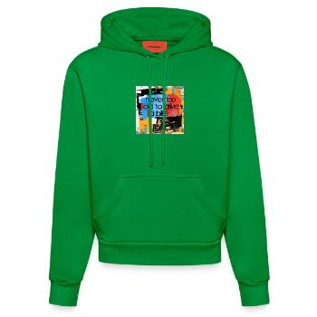 Life motto with motorcycle art - Organic Fitted Hoodie Made in EU - City Green - Front