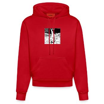 Katzenpfoten Blick unter Auto - Organic Fitted Hoodie Made in EU - Rot - Vorne