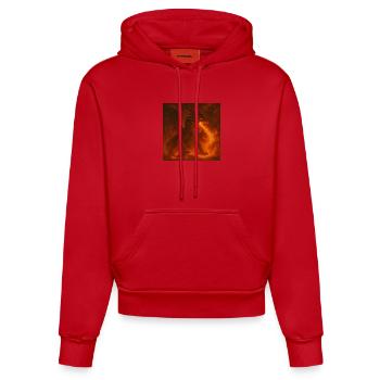 Feuerdrache in leuchtenden Flammen - Organic Fitted Hoodie Made in EU - Rot - Vorne