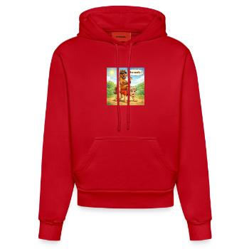 Reversal of horse - male roles - Organic Fitted Hoodie Made in EU - red - Front