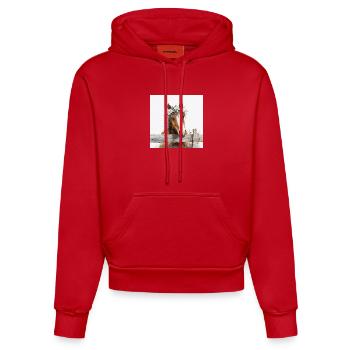Pastellblüten-Pferdekrone - Organic Fitted Hoodie Made in EU - Rot - Vorne