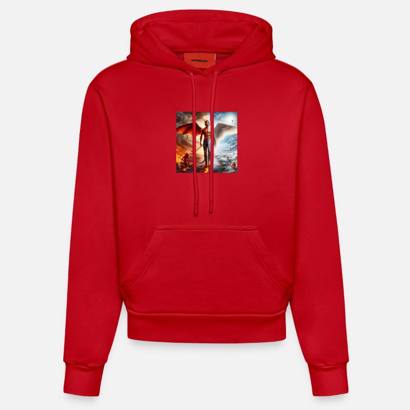 Dualité Céleste et Infernale - Sweat à capuche bio ajusté fabriqué en UE - rouge