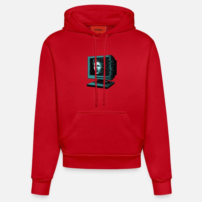 IA rétroglitch Retroglitch Computer Terror - Sweat à capuche bio ajusté fabriqué en UE - rouge