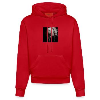 Moon Dragon Noir: White Hair Dragon - Organic Fitted Hoodie Made in EU - red - Front
