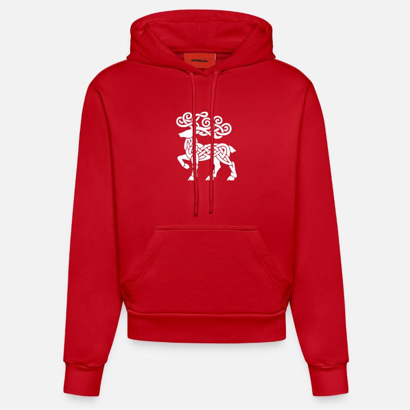 Cerf à nœuds celtiques - Sweat à capuche bio ajusté fabriqué en UE - rouge