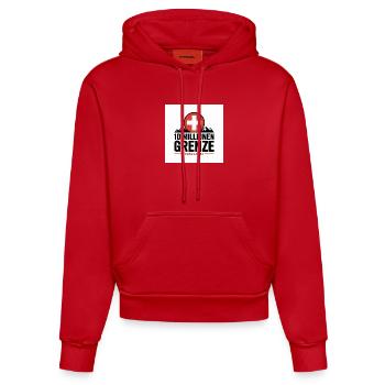 10 Millionen Grenze Schweizer Berglogo - Organic Fitted Hoodie Made in EU - Rot - Vorne