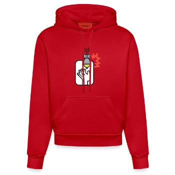 Hand mit Bombenzünder Graphic - Organic Fitted Hoodie Made in EU - Rot - Vorne