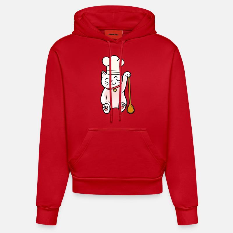 Cat Cuisinier Cuisinier Cuisinier Hôte - Sweat à capuche bio ajusté fabriqué en UE - rouge