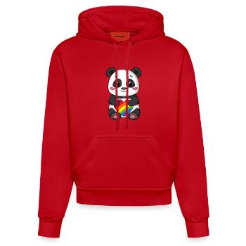 Panda-Karikatur mit einem Pride-Regenbogenherz - Organic Fitted Hoodie Made in EU - Rot - Vorne