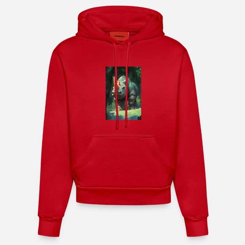 Illustration eines Nashorns - Organic Fitted Hoodie Made in EU - Rot