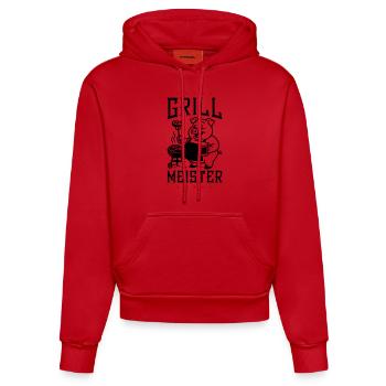 Grillmeister Grillen Schwein - Organic Fitted Hoodie Made in EU - Rot - Vorne