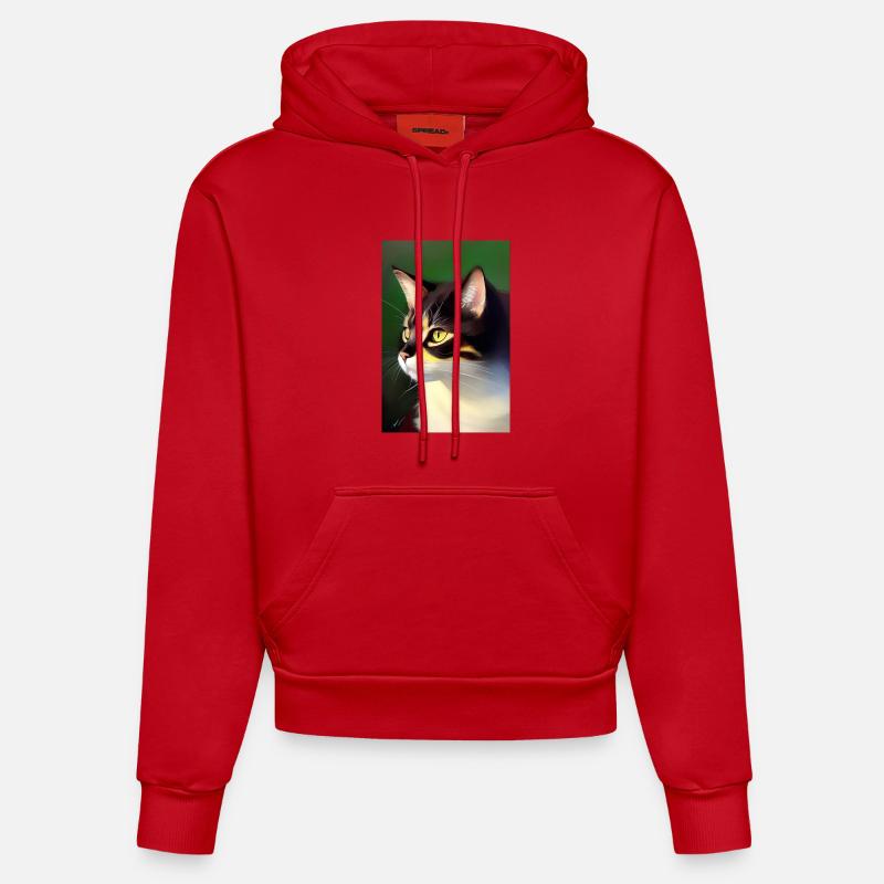 Image du chat - Sweat à capuche bio ajusté fabriqué en UE - rouge
