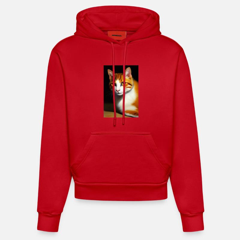 Image du chat - Sweat à capuche bio ajusté fabriqué en UE - rouge