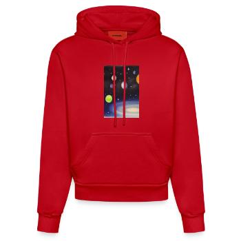 Espace et planètes - Sweat à capuche bio ajusté fabriqué en UE - rouge - Devant