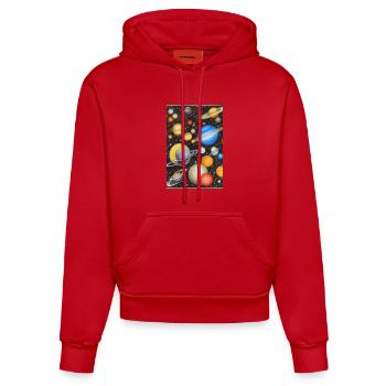 Espace et planètes - Sweat à capuche bio ajusté fabriqué en UE - rouge - Devant