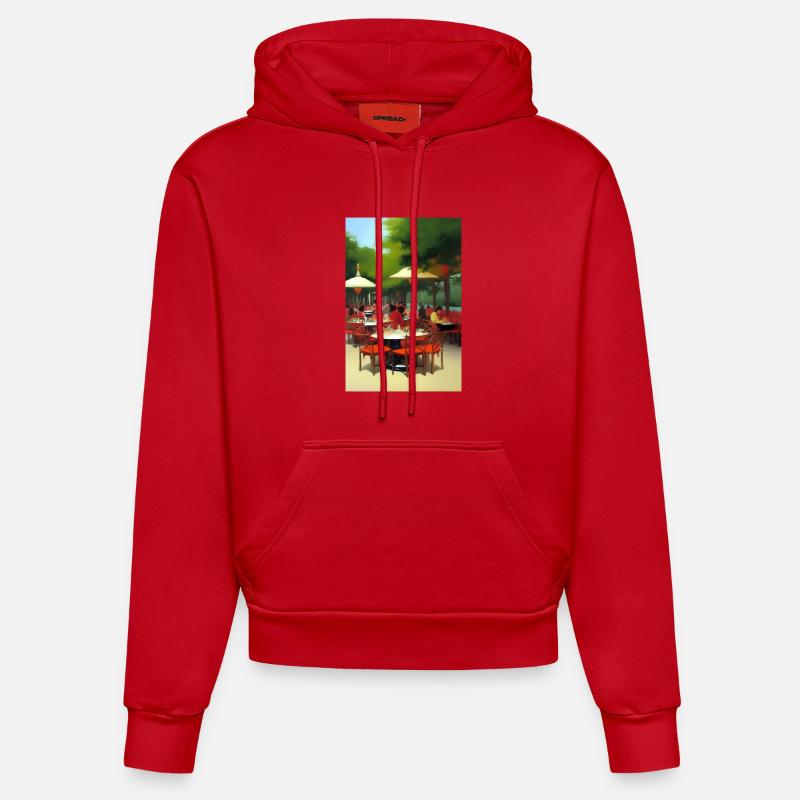 Café asiatique en plein air - Sweat à capuche bio ajusté fabriqué en UE - rouge
