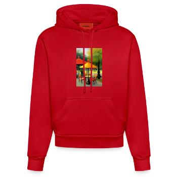 Outdoor Asian Cafe - Organic Fitted Hoodie Made in EU - red - Front