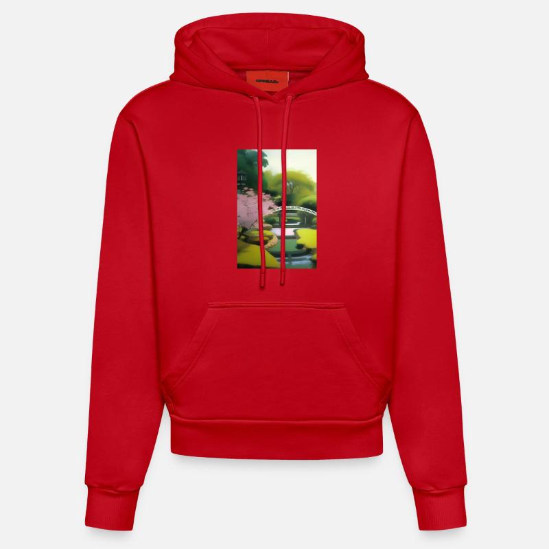 Jardin zen chinois - Sweat à capuche bio ajusté fabriqué en UE - rouge