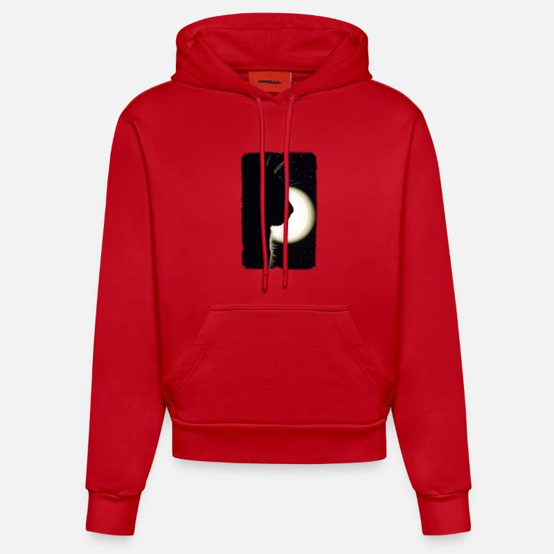 Chat de lune - Sweat à capuche bio ajusté fabriqué en UE - rouge